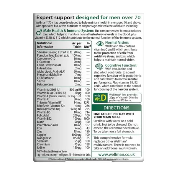 VITABIOTICS - Wellman 70+ - 30tabs